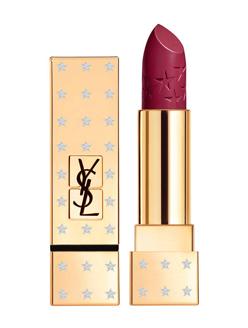 YSL Rouge Pur Couture lipstick with gold star-patterned holiday packaging